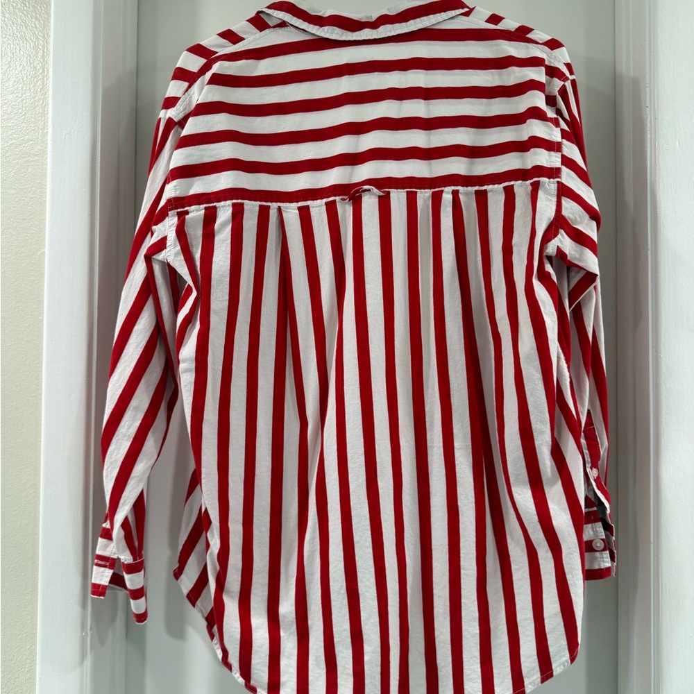 Red and White Striped Button-Up Shirt size XS - Picture 2 of 4